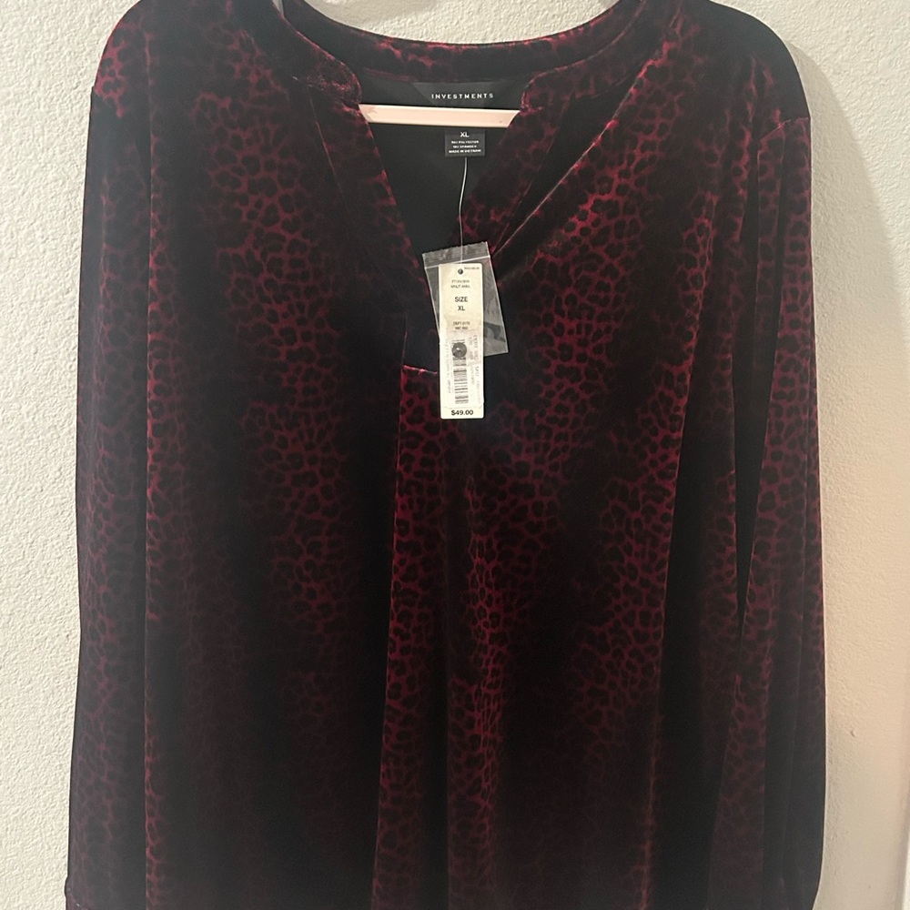 Investments Red Mandarin Collar Relaxed Blouse